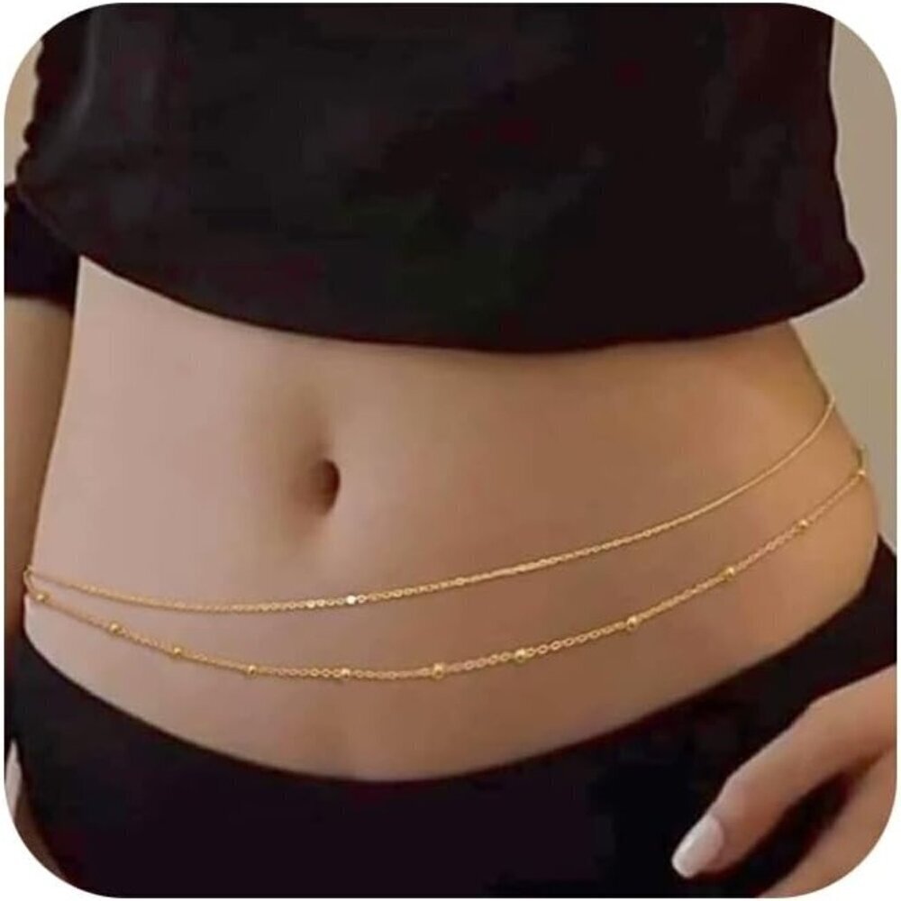 🆕Gold Body Chain for Women Pearl Rhinestone Bra Waist Necklace Sexy Jewelry